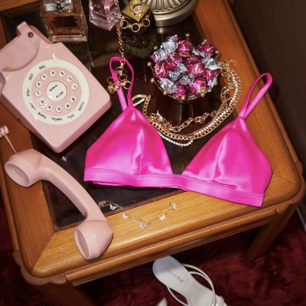 Parade Luminous Glow Satin Triangle Bralette in Raspberry